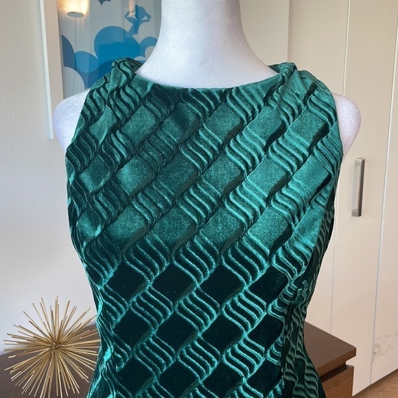 Sz 6 (fits S-M) 90s Vintage Jessica McClintock Green Velour Popover Gown Dress - Picture 1 of 6
